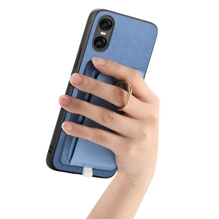 Estuche para Teléfono Sony Xperia 1 Vi con Ranuras para Tarjetas y Anillo Lateral (Azul)