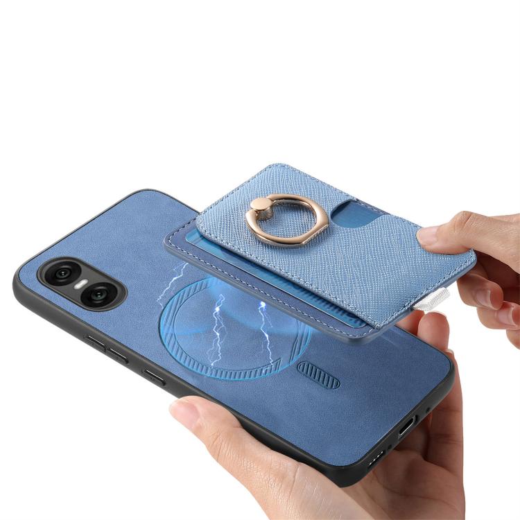 Estuche para Teléfono Sony Xperia 1 Vi con Ranuras para Tarjetas y Anillo Lateral (Azul)