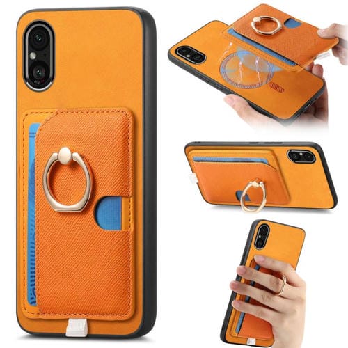 Estuche para Teléfono Sony Xperia 5 V con Ranuras para Tarjetas y Anillo Lateral (Amarillo)