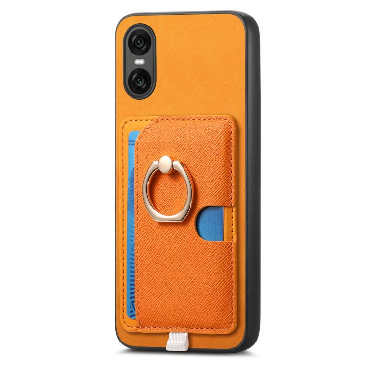 Estuche para Teléfono Sony Xperia 5 V con Ranuras para Tarjetas y Anillo Lateral (Amarillo)