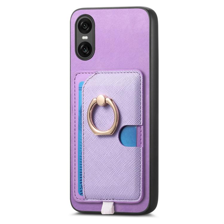Estuche para Teléfono Sony Xperia 5 V con Ranuras para Tarjetas y Anillo Lateral (Morado)