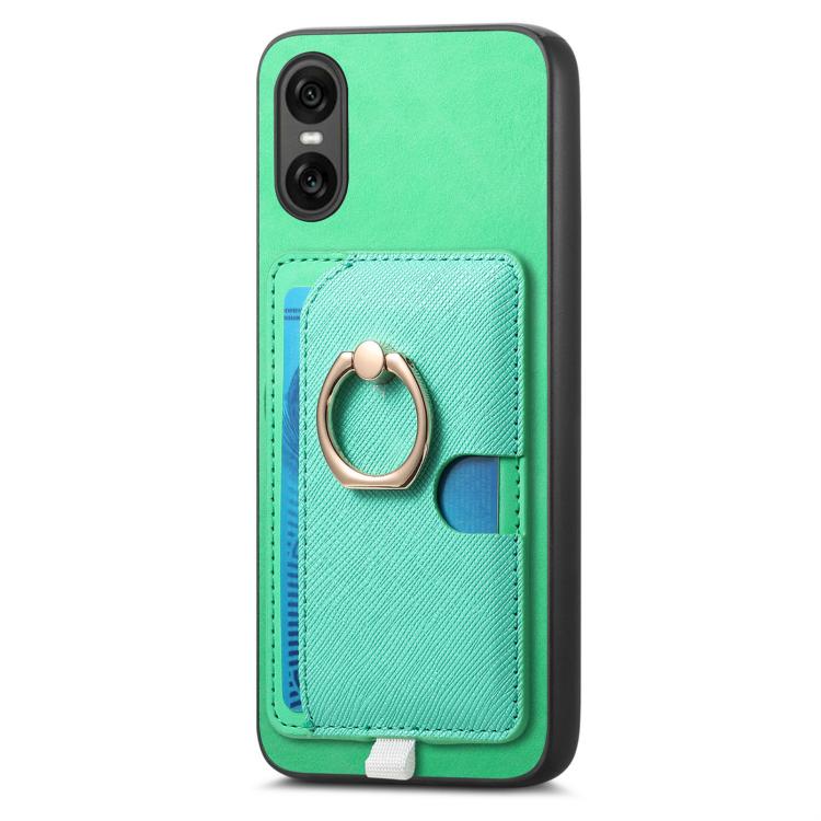 Estuche para Teléfono Sony Xperia 5 V con Ranuras para Tarjetas y Anillo Lateral (Verde)