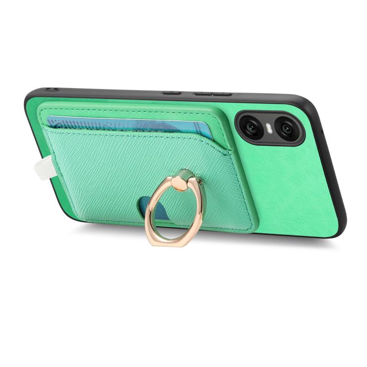 Estuche para Teléfono Sony Xperia 5 V con Ranuras para Tarjetas y Anillo Lateral (Verde)