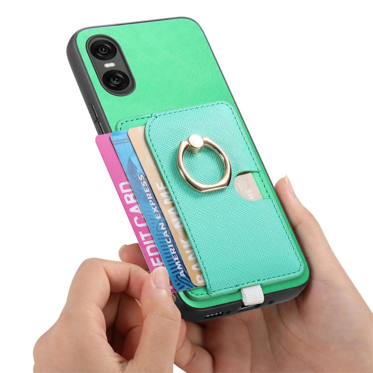 Estuche para Teléfono Sony Xperia 5 V con Ranuras para Tarjetas y Anillo Lateral (Verde)