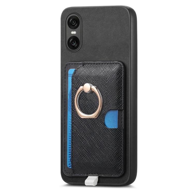 Estuche para Teléfono Sony Xperia 5 V con Ranuras para Tarjetas y Anillo Lateral (Negro)