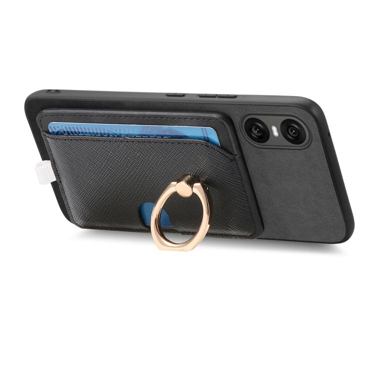 Estuche para Teléfono Sony Xperia 5 V con Ranuras para Tarjetas y Anillo Lateral (Negro)