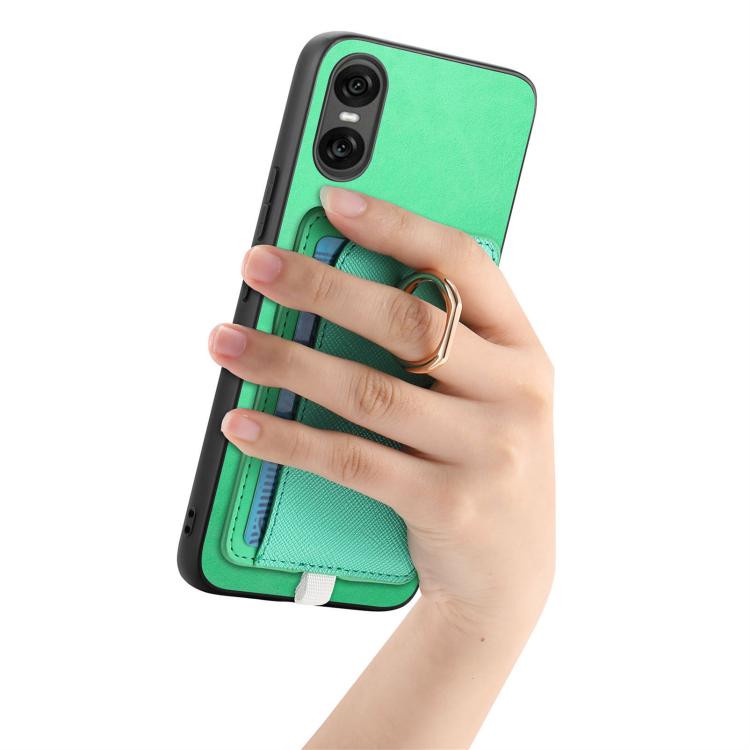 Estuche para Teléfono Sony Xperia 1 V con Ranuras para Tarjetas y Anillo Lateral (Verde)