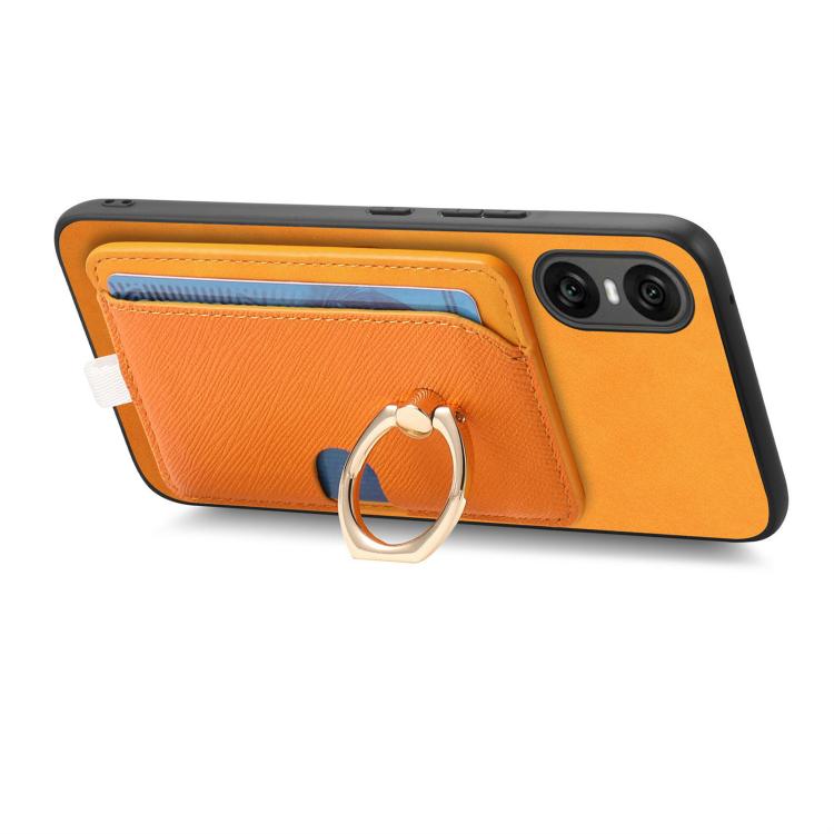 Estuche para Teléfono Sony Xperia 10 V con Ranuras para Tarjetas y Anillo Lateral (Amarillo)