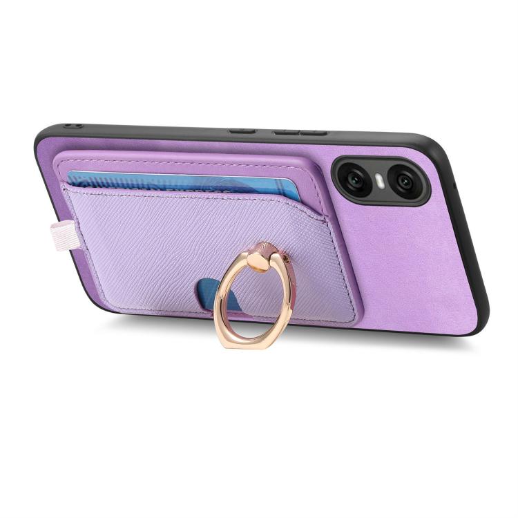 Funda para Teléfono Sony Xperia 10 V con Ranuras para Tarjetas y Diseño Retro (Morado)