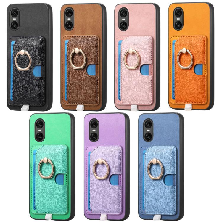 Estuche para Teléfono Sony Xperia 1 Vi con Ranuras para Tarjetas y Anillo Lateral (Verde)