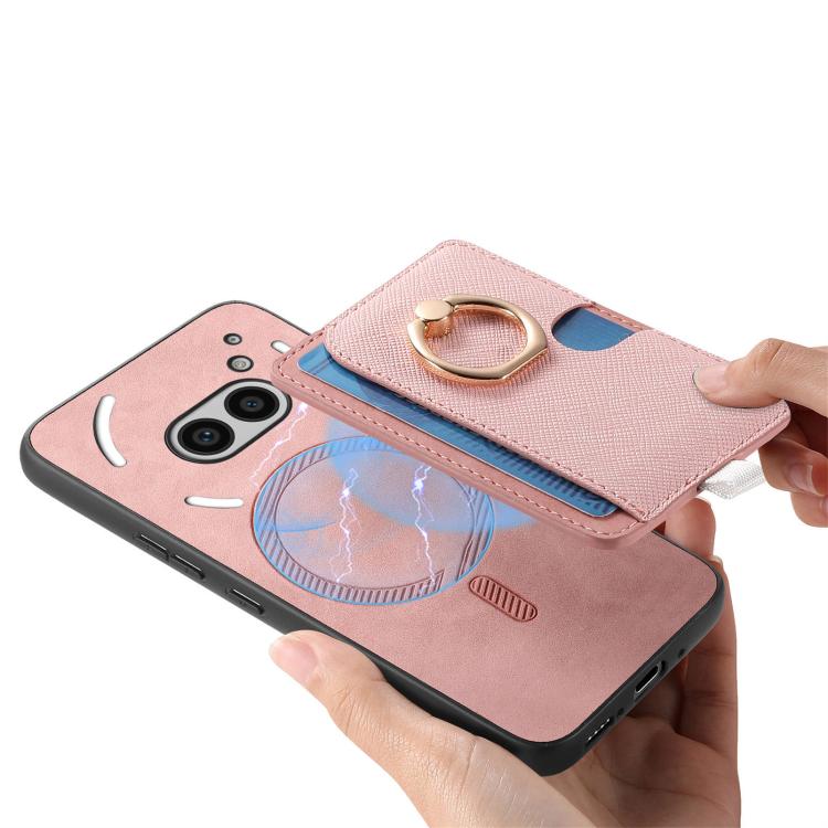 Estuche para Teléfono cmf Phone 1 Retro Cross Cuero con Anillo y Magsafe (Rosa)