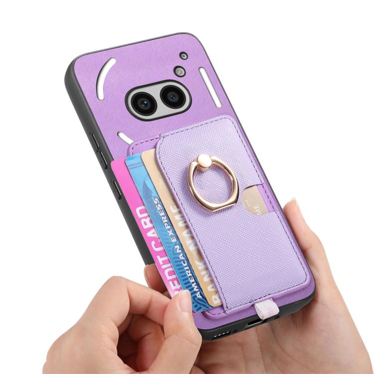 Estuche para Teléfono cmf Phone 1 Retro Cross Cuero con Anillo y Tarjetas Magsafe (Morado)