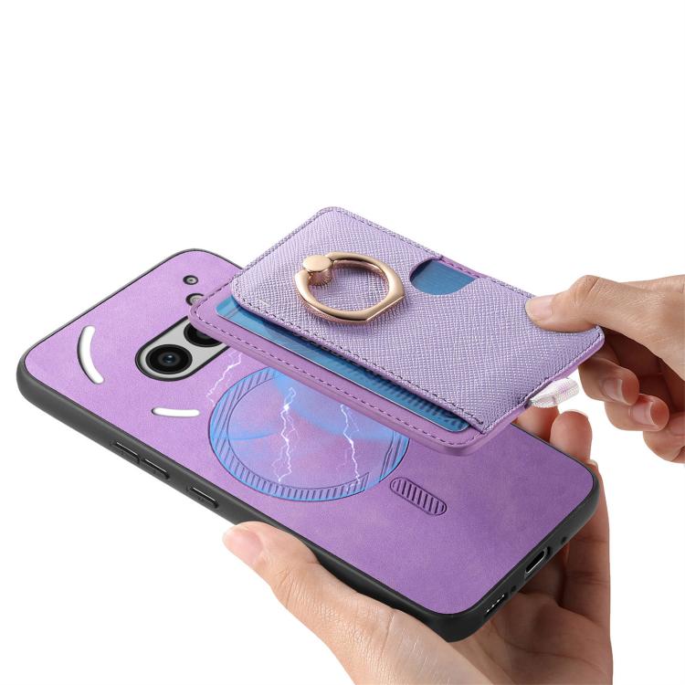 Estuche para Teléfono cmf Phone 1 Retro Cross Cuero con Anillo y Tarjetas Magsafe (Morado)