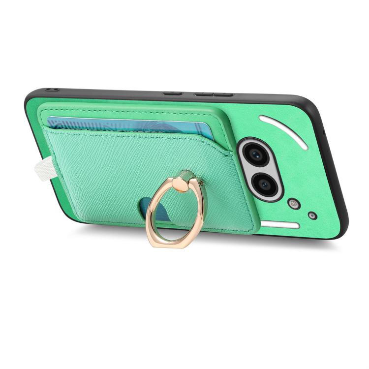Estuche para Teléfono cmf Phone 1 Retro Cross Cuero con Anillo y Tarjetas (Verde)