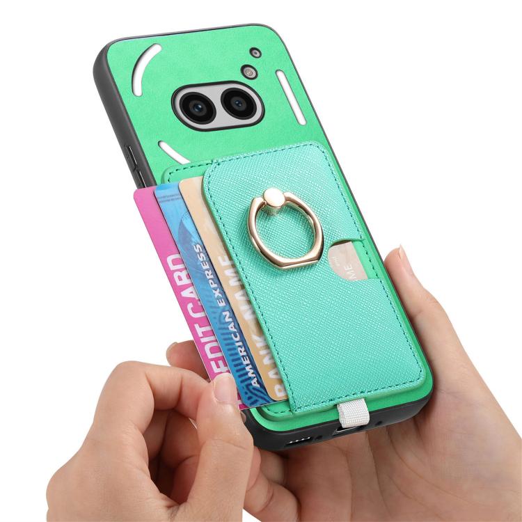 Estuche para Teléfono cmf Phone 1 Retro Cross Cuero con Anillo y Tarjetas (Verde)