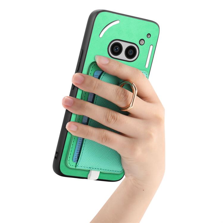 Estuche para Teléfono cmf Phone 1 Retro Cross Cuero con Anillo y Tarjetas (Verde)