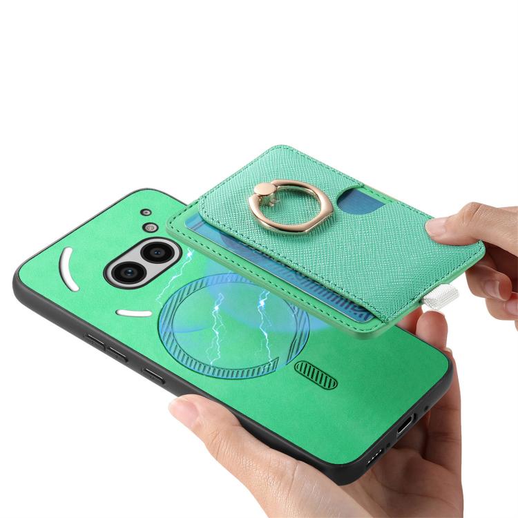 Estuche para Teléfono cmf Phone 1 Retro Cross Cuero con Anillo y Tarjetas (Verde)
