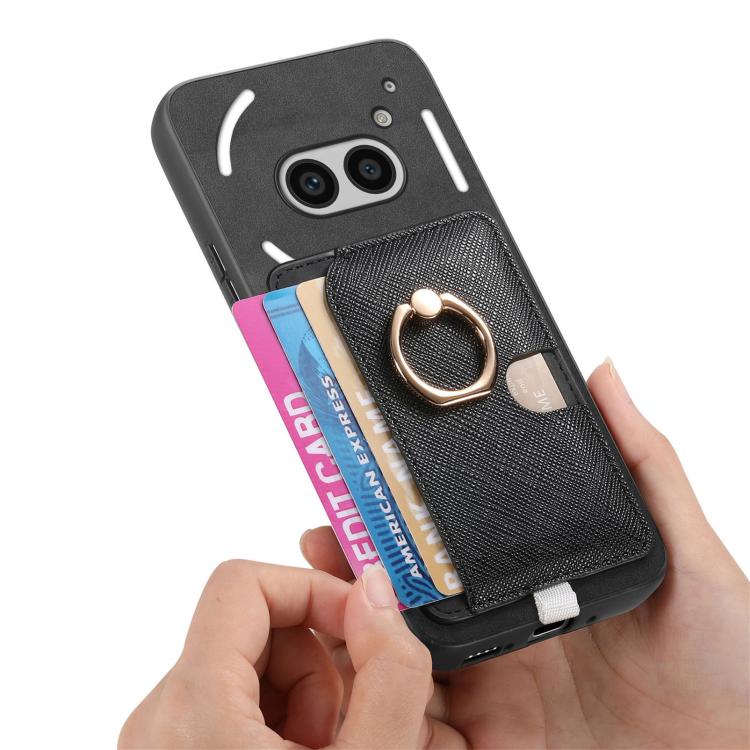 Estuche para Teléfono cmf Phone 1 Retro Cross Cuero con Anillo y Tarjetas (Negro)
