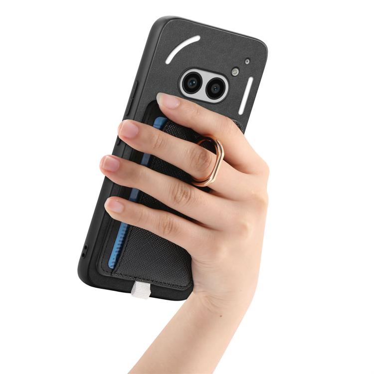 Estuche para Teléfono cmf Phone 1 Retro Cross Cuero con Anillo y Tarjetas (Negro)