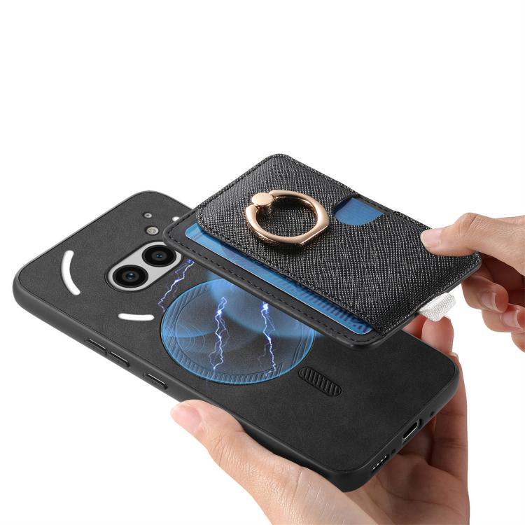 Estuche para Teléfono cmf Phone 1 Retro Cross Cuero con Anillo y Tarjetas (Negro)