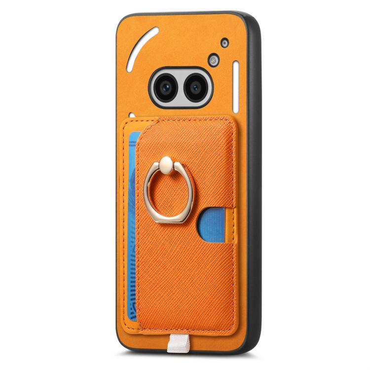 Estuche para Teléfono 2A con Ranuras para Tarjetas y Diseño Retro de Cruz de Cuero (Amarillo)