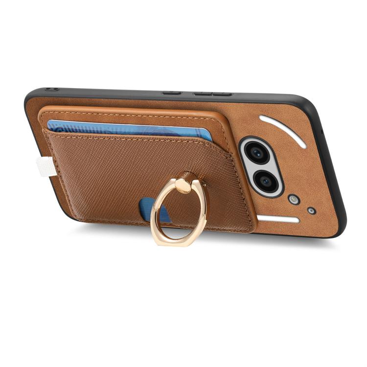 Estuche para Teléfono For Nothing Phone 2A con Ranuras para Tarjetas y Anillo Lateral (Marrón)
