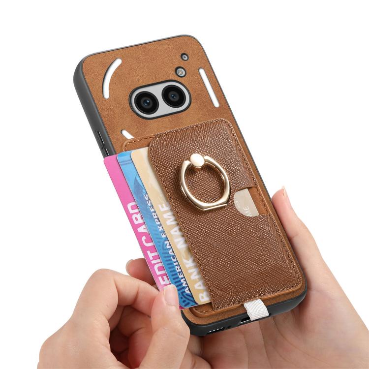 Estuche para Teléfono For Nothing Phone 2A con Ranuras para Tarjetas y Anillo Lateral (Marrón)