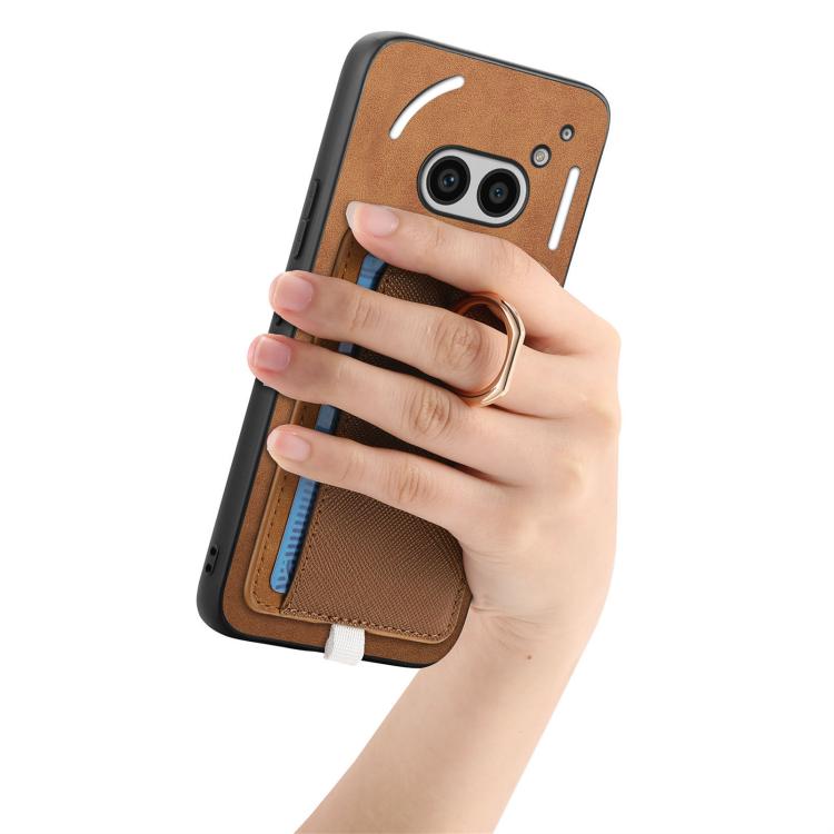 Estuche para Teléfono For Nothing Phone 2A con Ranuras para Tarjetas y Anillo Lateral (Marrón)