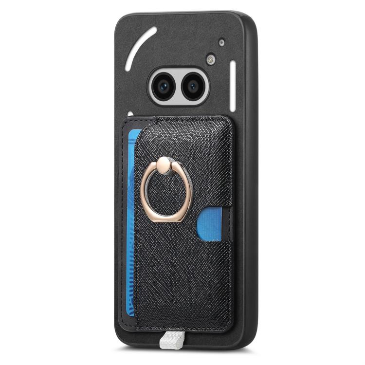 Estuche para Teléfono Nothing Phone 2A con Ranuras para Tarjetas y Anillo de Cuero (Negro)