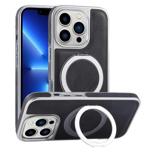 Funda para Teléfono Magsafe Giratorio Cuero Granulado iPhone 13 Pro (Negro)