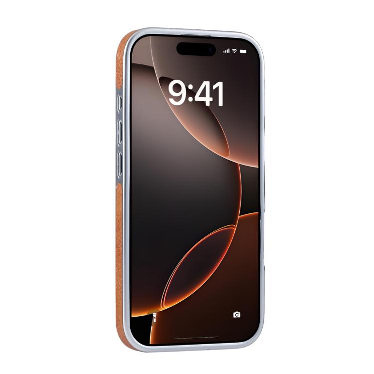 Funda para Teléfono con Soporte Magsafe Giratorio de Cuero Granulado para iPhone 15 Pro Max (Naranja)