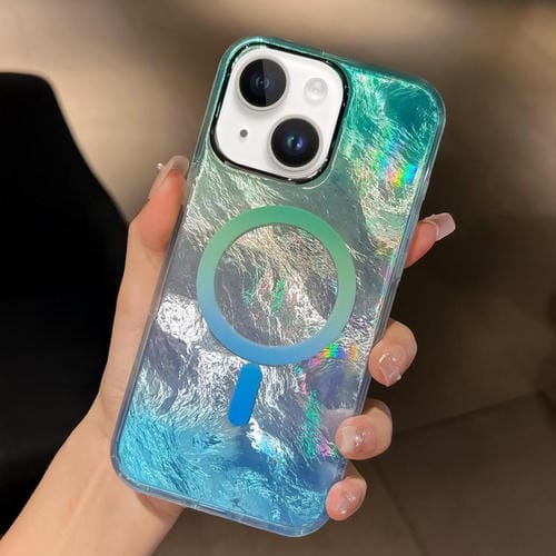 Funda para teléfono Magsafe con textura de glaciar degradado para iPhone 13 (Azul Plateado)
