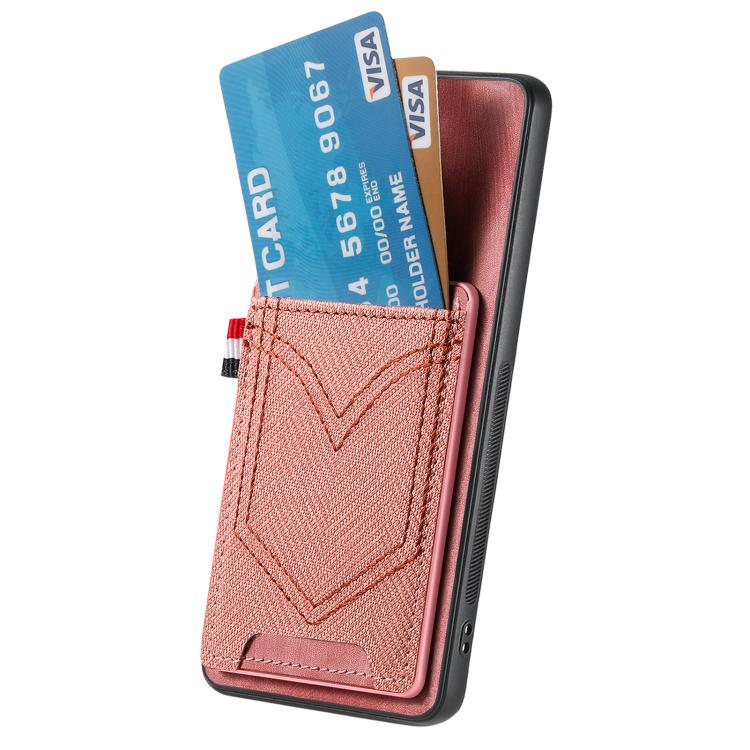 Funda de Piel con Textura Vaquera para Huawei Nova 13 con Ranura para Tarjetas (Rosa)