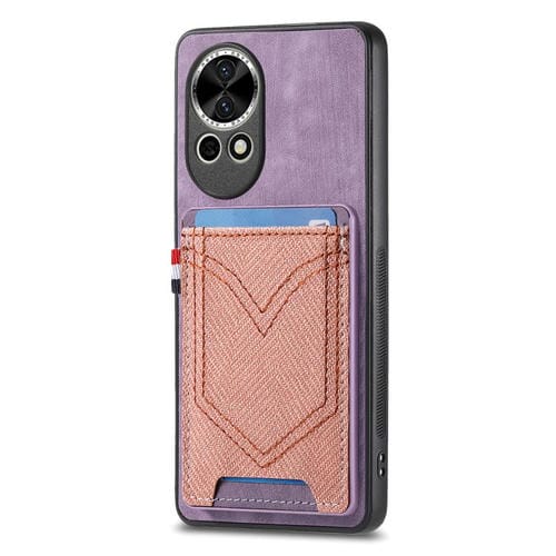 Funda de Piel con Textura Vaquera para Huawei Nova 13 Pro con Ranura para Tarjetas (Morado)