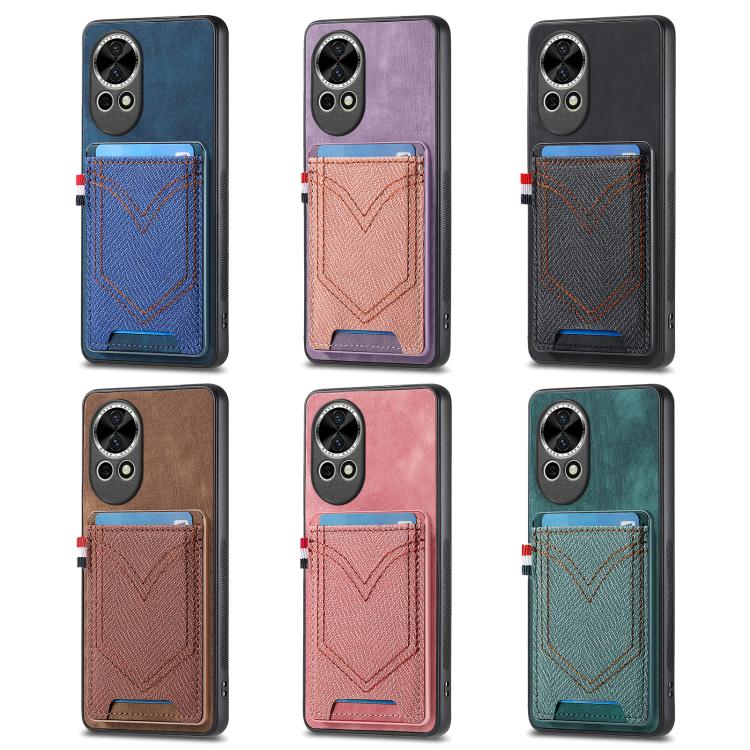 Funda de Piel con Textura Vaquera para Huawei Nova 13 con Ranura para Tarjetas (Rosa)