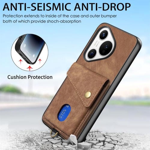 Funda de cuero plegable con correa para Huawei Pura 70 Pro / 70 Pro+, estilo retro, con tarjetero (marrón)