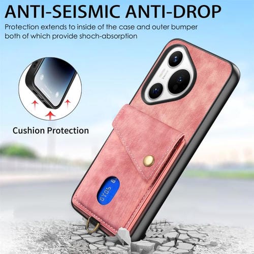 Funda de cuero plegable con correa para Huawei Pura 70 Pro / 70 Pro+, estilo retro, con tarjetero (rosa)