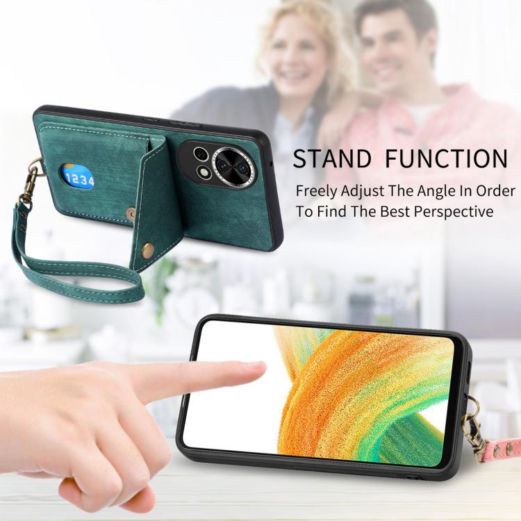 Funda plegable de cuero con correa para Huawei Pura 70, estilo retro, con tarjetero (marrón)