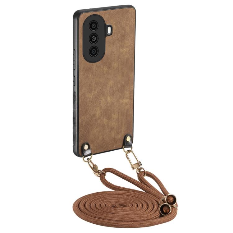 Funda Cuero Vintage Huawei Nova Y70 Y70+ con Parte Trasera Policarbonato y Correa Cruzada (Marrón)