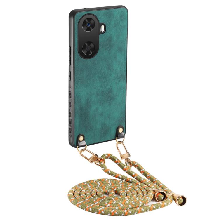 Funda de Cuero Vintage para Huawei Enjoy 60 con Correa Cruzada (Verde)