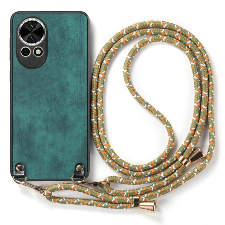 Funda de Cuero Vintage para Huawei Enjoy 70 con Correa Cruzada (Verde)