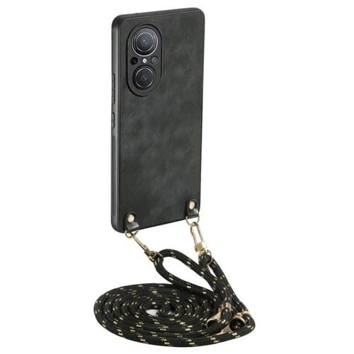 Funda de Cuero Vintage para Huawei Nova 9 Se con Parte Trasera de Policarbonato y Correa Cruzada (Negra)
