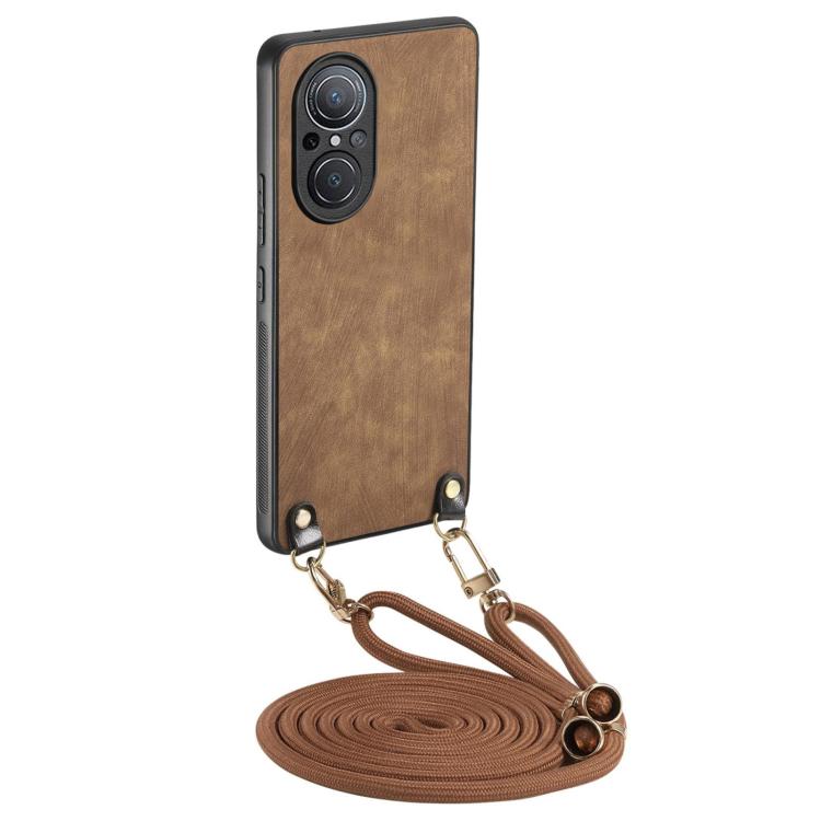 Funda de Cuero Vintage Huawei Nova 9 Se con Policarbonato y Correa Cruzada (Marrón)