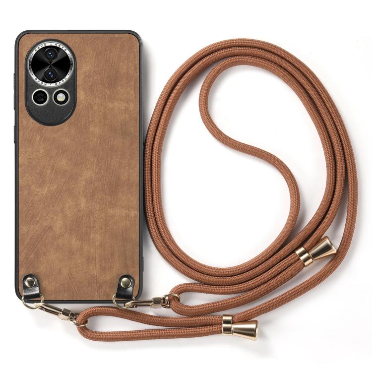 Funda de Cuero Vintage Huawei Nova 9 Se con Policarbonato y Correa Cruzada (Marrón)