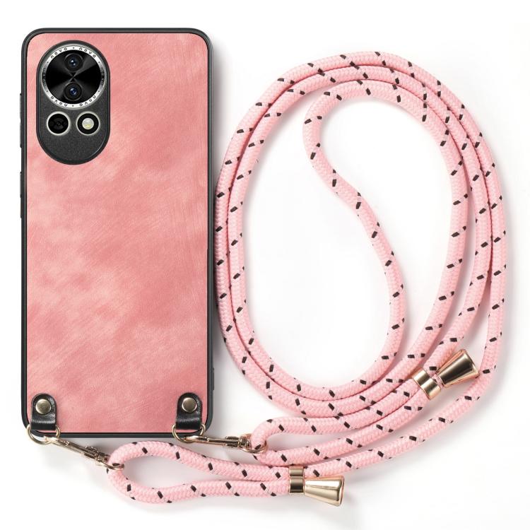 Funda de Cuero Vintage Huawei Nova 9 Se con Parte Trasera de Policarbonato y Correa Cruzada (Rosa)