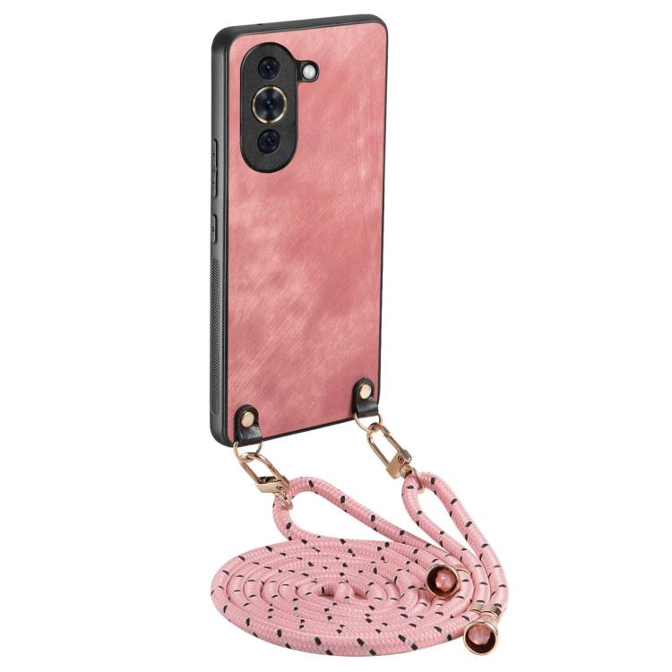 Funda de Cuero Vintage para Huawei Nova 10 con Parte Trasera de Policarbonato y Correa Cruzada (Rosa)