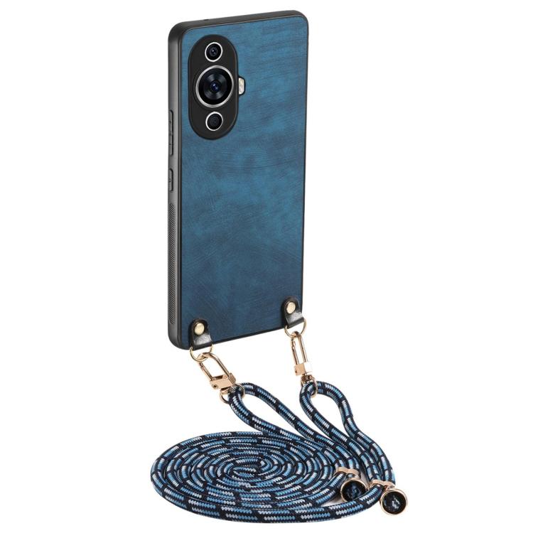 Funda de Cuero Vintage para Huawei Nova 11 con Parte Trasera de Policarbonato y Correa Cruzada (Azul)
