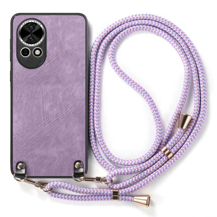 Funda de Cuero Vintage para Huawei Nova 11 Pro con Policarbonato y Correa Cruzada (Morado)