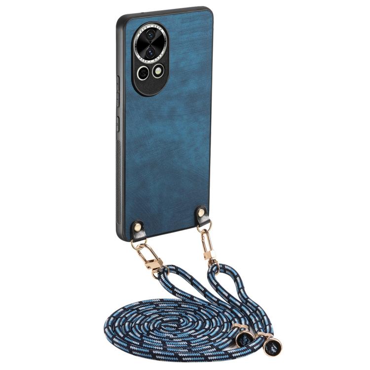 Funda Cuero Vintage Huawei Nova 12 con Parte Trasera Policarbonato y Correa Cruzada (Azul)
