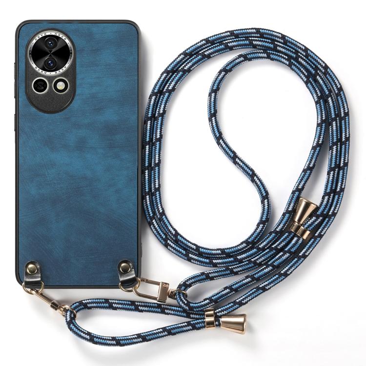 Funda Cuero Vintage Huawei Nova 12 con Parte Trasera Policarbonato y Correa Cruzada (Azul)